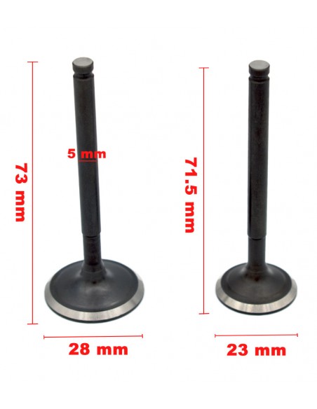 JUEGO VALVULAS 150-160cc 28X73-23X71.5 - 5Ø - Recambiosminimotos.com
